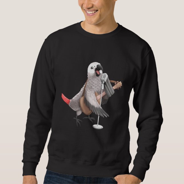 African Grey Parrot Singing Guitar Player Musician Sweatshirt (Front)