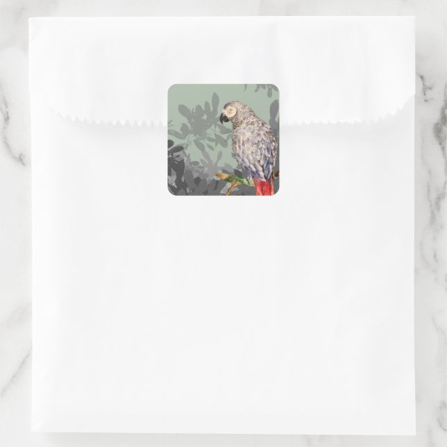 African grey parrot square sticker (Bag)