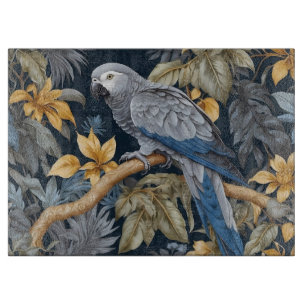 African Grey Parrot Tropical Leaves Cutting Board
