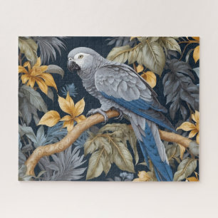 African Grey Parrot Tropical Leaves Jigsaw Puzzle