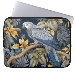 African Grey Parrot Tropical Leaves Laptop Sleeve