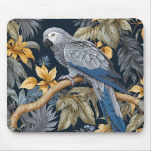 African Grey Parrot Tropical Leaves Mouse Pad