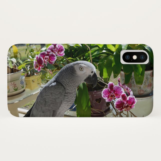 African Grey Parrot with Orchids Case-Mate iPhone Case (Back (Horizontal))