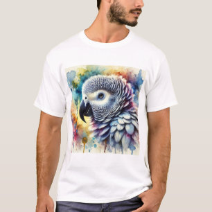 African Grey Parrot Yaco 060824AREF144 - Watercolo T-Shirt