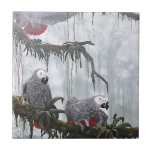 African Grey Parrots flying free Ceramic Tile