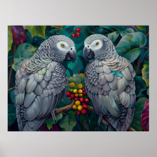 African Grey Parrots Persimmon-Berry Duet  Poster