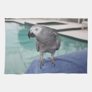 African Grey Pool Party Tea Towel