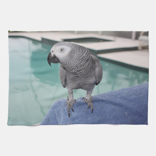 African Grey Pool Party Tea Towel (Horizontal)