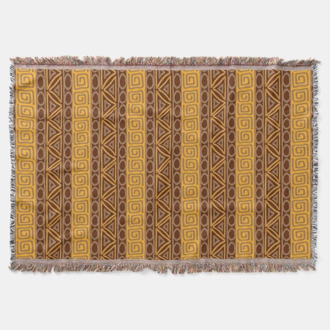 african hand-drawn ethnic pattern throw blanket (Front)