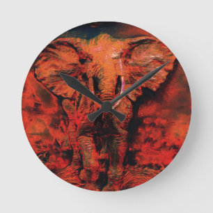 African Heat - Wild Elephant Round Clock