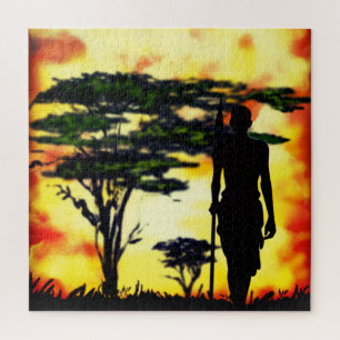 African Hunter with Spear Puzzle - Painting