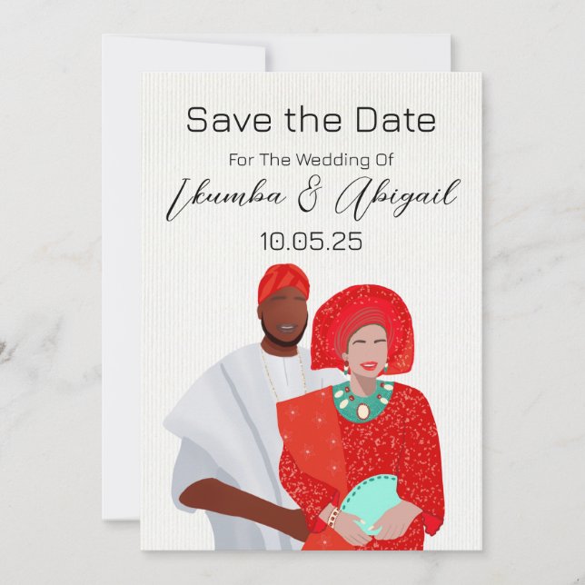 African Illustrated Couple Save The Date (Front)