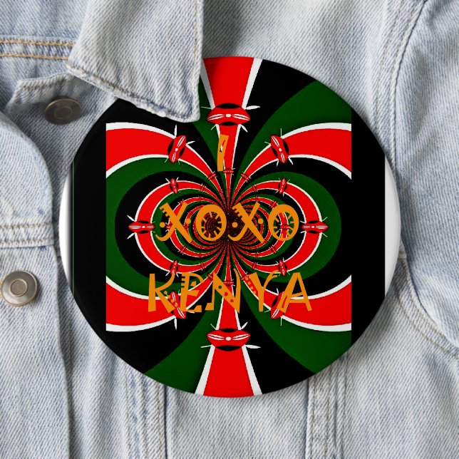 African-Inspired Kenya Flag Abstract Art 6 Cm Round Badge (In Situ)