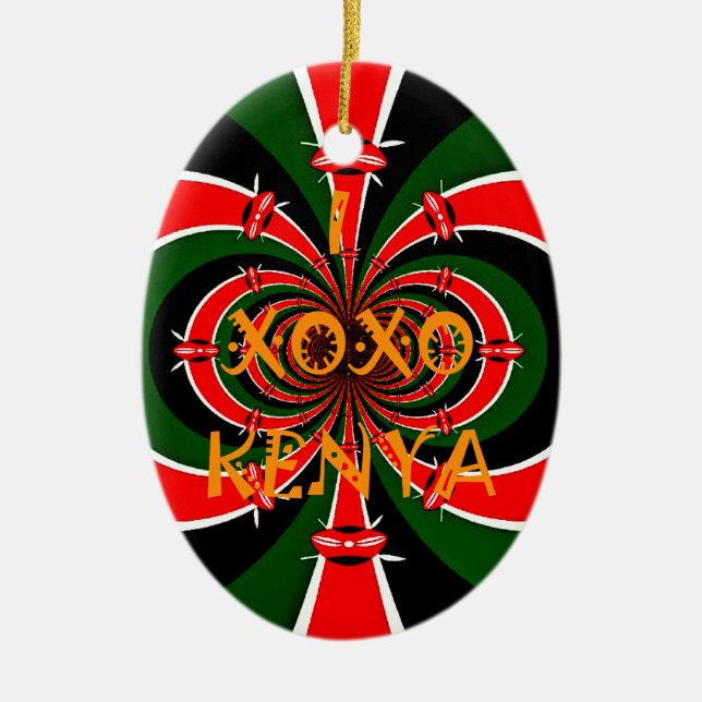 African-Inspired Kenya Flag Abstract Art Ceramic Tree Decoration (Front)