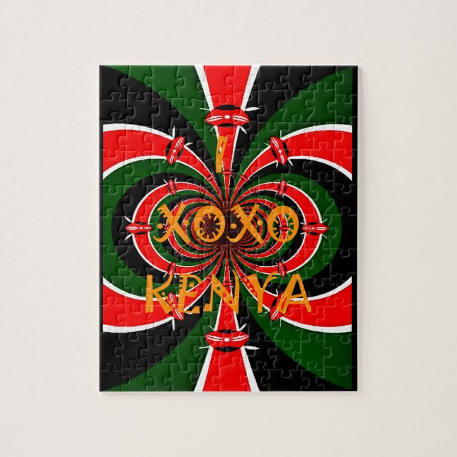 African-Inspired Kenya Flag Abstract Art Jigsaw Puzzle (Vertical)