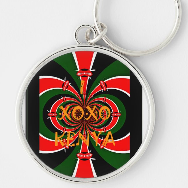 African-Inspired Kenya Flag Abstract Art Key Ring (Front)