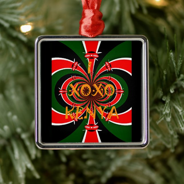 African-Inspired Kenya Flag Abstract Art Metal Tree Decoration (Tree)