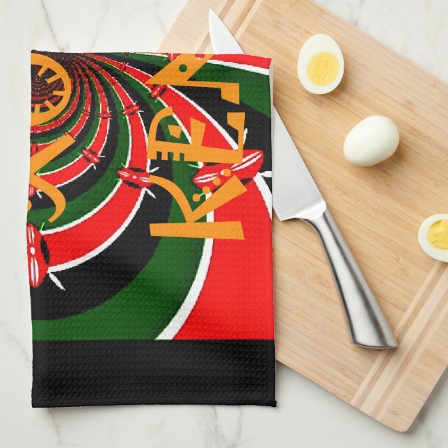 African-Inspired Kenya Flag Abstract Art Tea Towel (Quarter Fold)