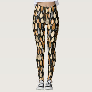 African Inspired Leaf Pattern Organic Tones Sporty Leggings