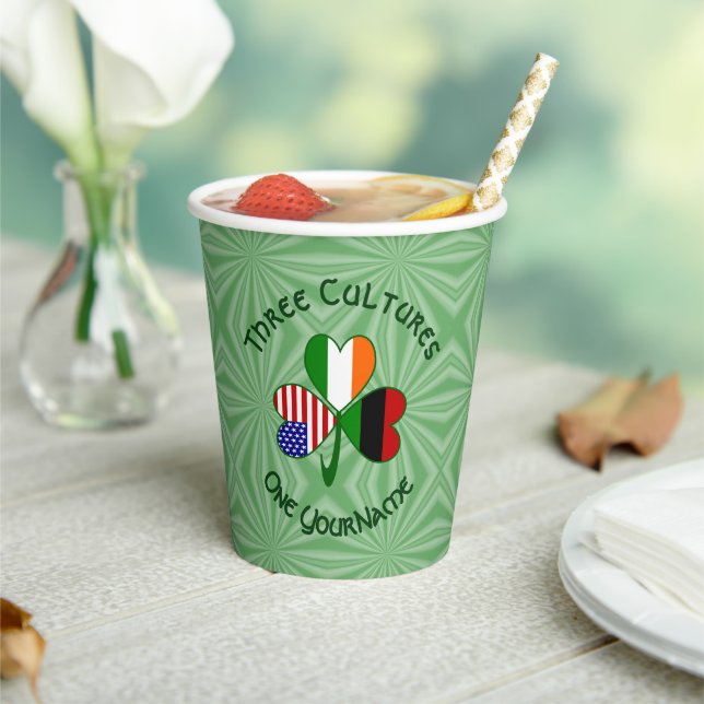 African Irish American Shamrock Personalized Text Paper Cups (Insitu)