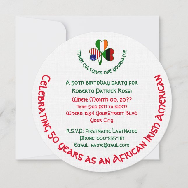 African Irish USA Shamrock Personalised Birthday Invitation (Front)