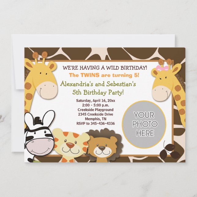 African Jungle Animals *PHOTO* Birthday 5x7 Invitation (Front)