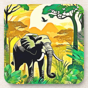 African Jungle Elephant Art Design Coaster