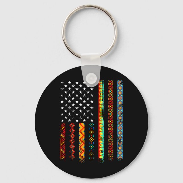 African Kente Cloth American Flag African Black Hi Key Ring (Front)