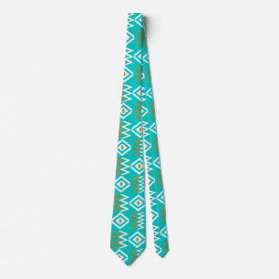 African Kente Cloth Dark Aqua Teal Blue Necktie