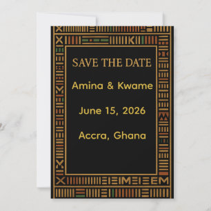 African Kente Gold Wedding Save the Date Card
