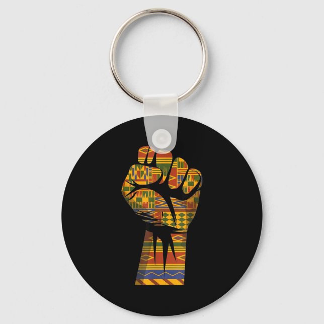 African kente pattern raised fist black power key ring (Front)