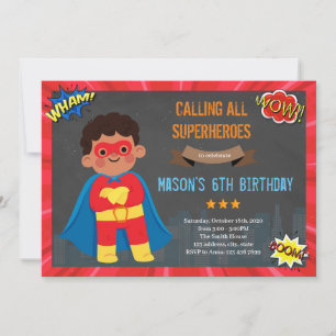 African kid boy superhero invitation