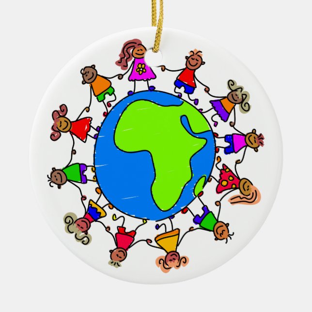 African Kids Ceramic Tree Decoration (Front)