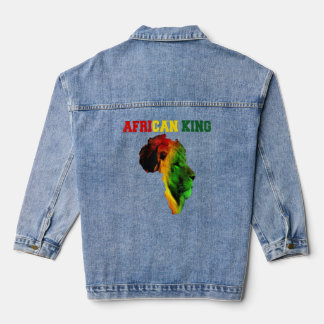 African King Black History Month Lion Africa Flag  Denim Jacket