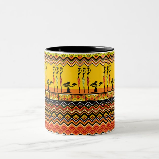 African Ladies Colourful Patterns Two-Tone Coffee Mug (Center)