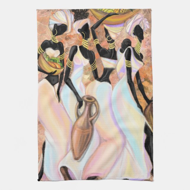 African Ladies Kitchen Towel - Art Style Painting (Vertical)