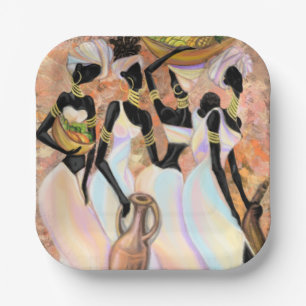African Ladies Paper Plates - Art Style Painting