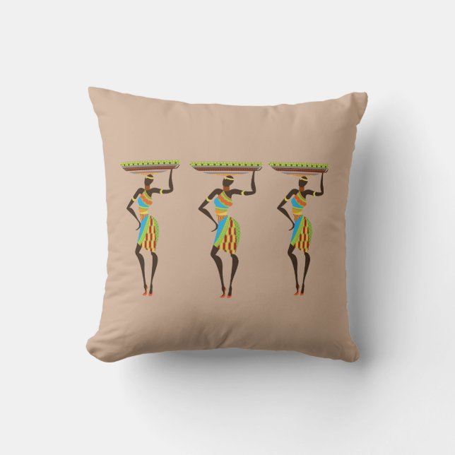 African Ladies with basket Tribal Art Cushion (Front)