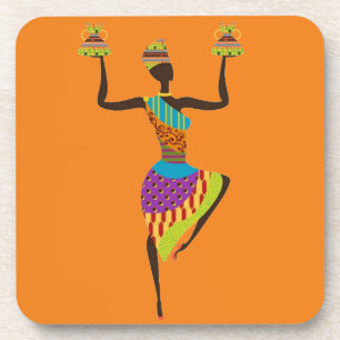 African lady tribal art coaster