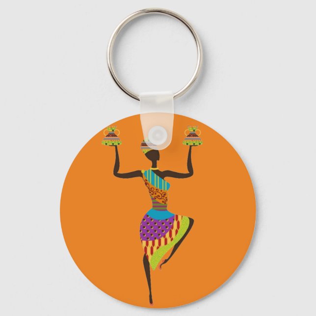 African lady tribal art key ring (Front)
