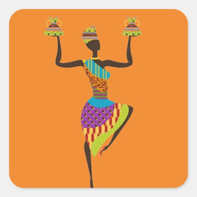 African lady tribal art square sticker (Front)
