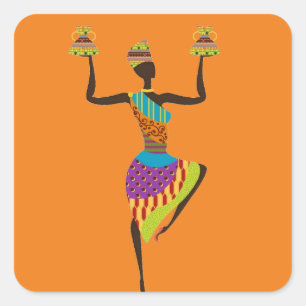 African lady tribal art square sticker