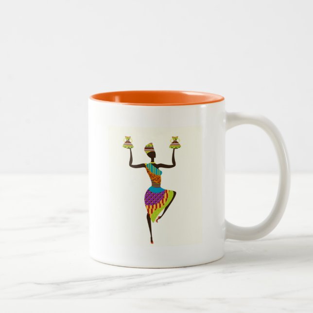 African lady tribal art Two-Tone coffee mug (Right)