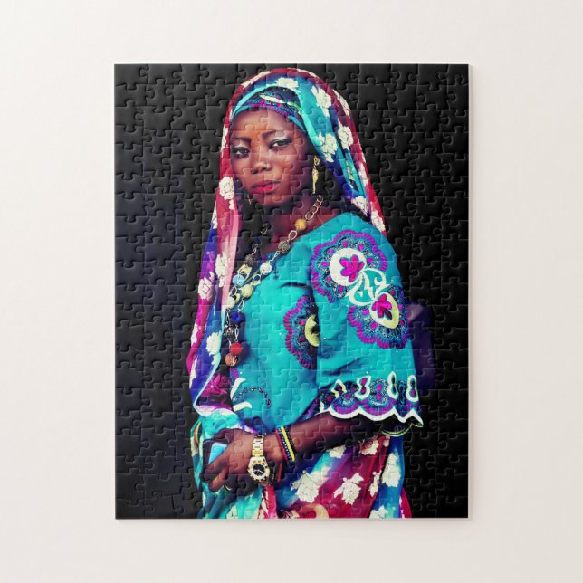 African Lady Wearing Turquoise Dress Jigsaw Puzzle (Vertical)