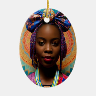 African lady with big bow and medallion ceramic ornament