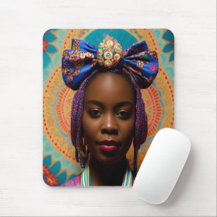 African lady with big bow and medallion mouse pad