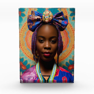 African lady with big bow and medallion photo block