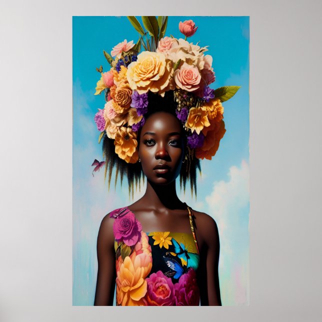 African lady with floral dress poster (Front)