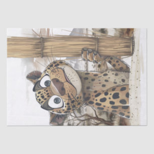 African Leopard Caricature Peeking Safari Tissue Paper
