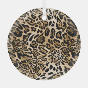 African Leopard Fur: Seamless Animal Texture Glass Tree Decoration